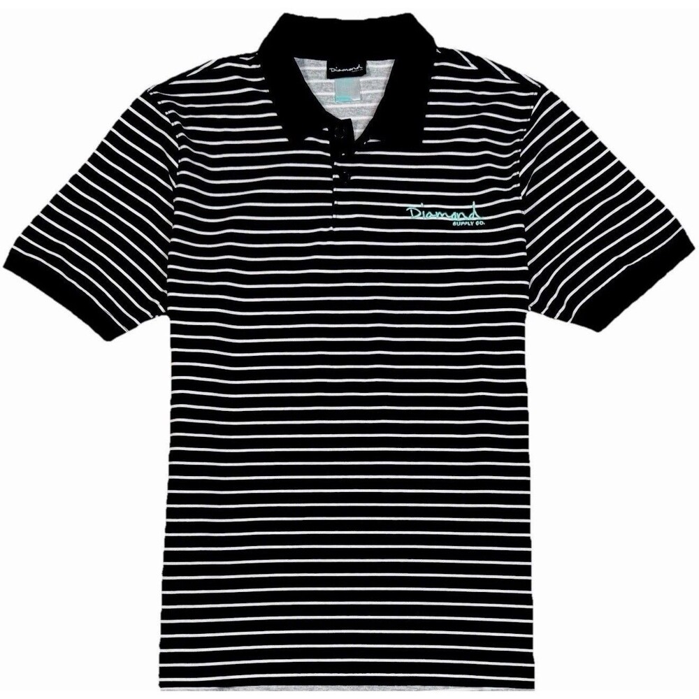 Diamond Supply Co. Striped Polo Shirt White Black Tiffany Mens Small